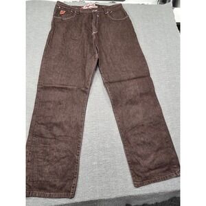 Akademiks Men Brown Denim Wide Leg Baggy Streetwear Jean Size 38 Contrast Stitch
